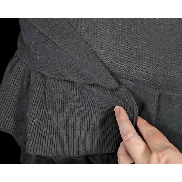 Project Naadam Mock Neck Black Ruffle Accent Cable Knit Sweater - Picture 3 of 4